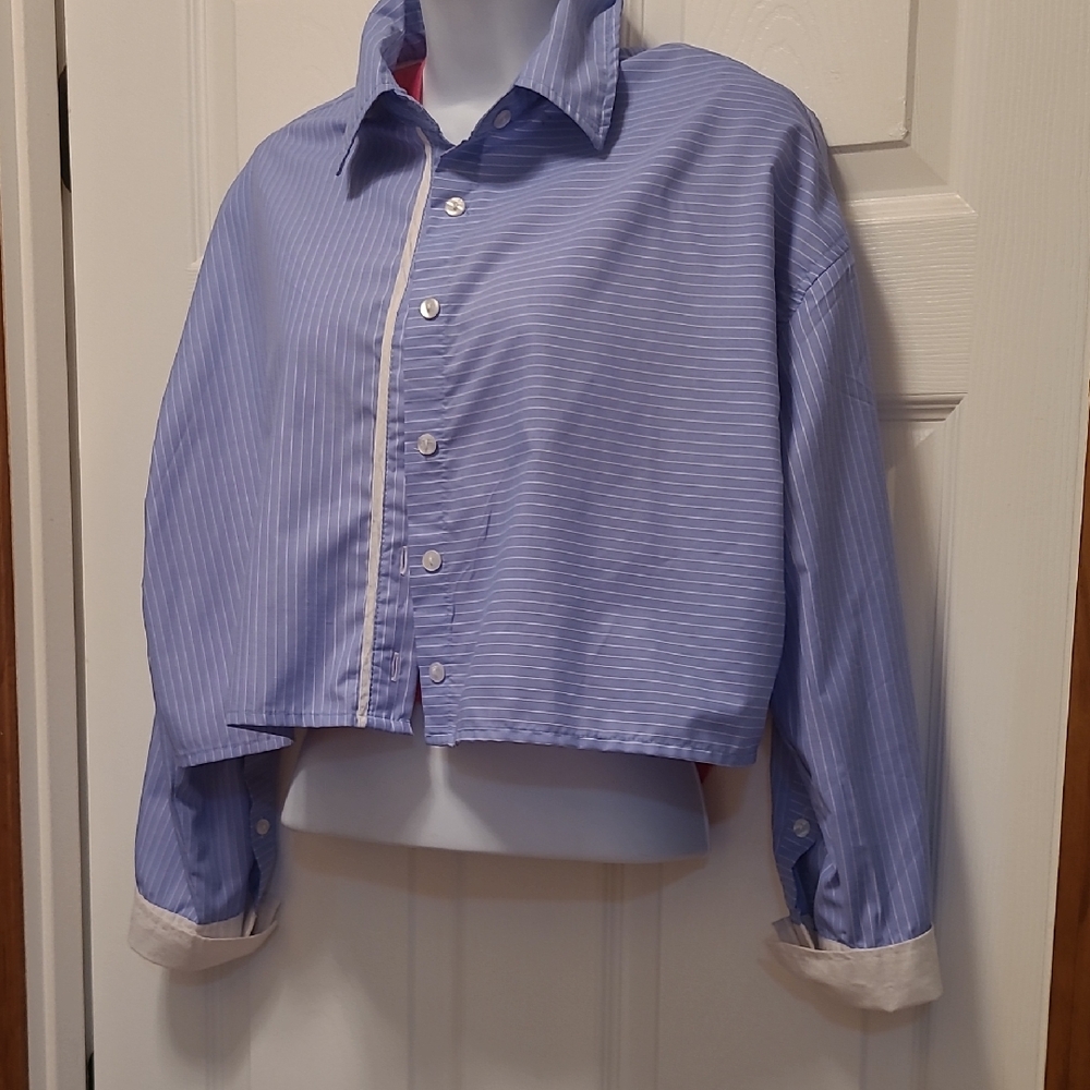 Cropped Blouse Blue Striped Women's Blouse 4-12